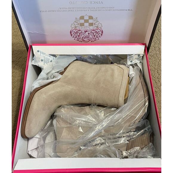 Vince Camuto Size 6 NEW Water-Repellent Suede Mid-Shaft Boots Kortimy Beige - Picture 2 of 9